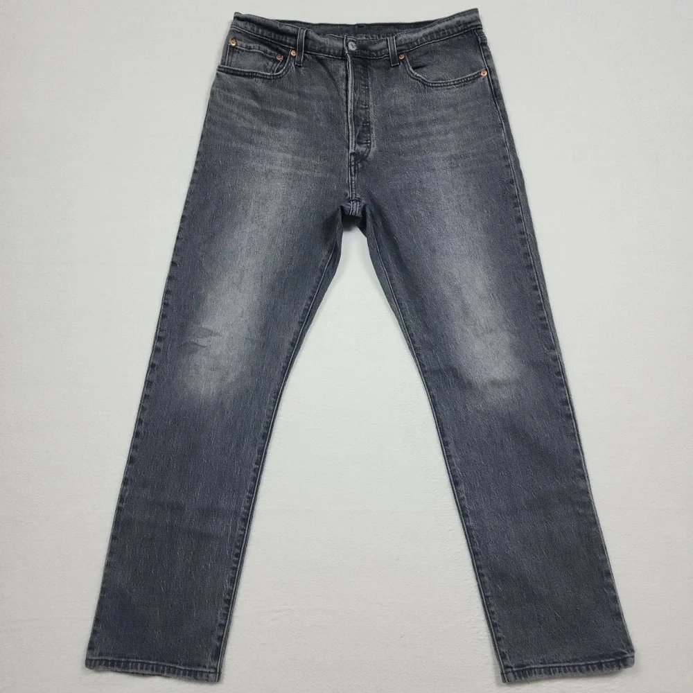 Levis 501 Jeans Mens 32x30 Black Straight Button Fly Faded Stretch Denim - Picture 1 of 14